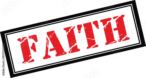 A rectangular stamp with the word faith boldly displayed in red lettering with a distressed effect