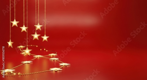 Golden stars hanging on red background