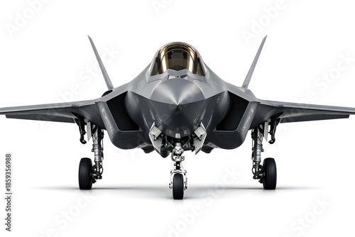 Front View Stealth Fighter Jet on White Background – Photorealistic Studio Shot