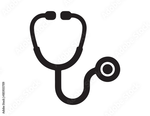 black silhouette of a stethoscope isolated on a white background for medical purposes