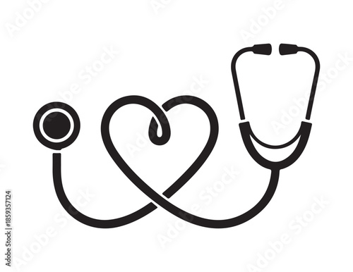 medical stethoscope forming a heart shape with diaphragm and tubing on a white background