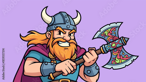 Fierce Viking Warrior Ready for Battle with Intricate Axe.