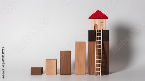 Wooden blocks stacked in ascending order with house on top
