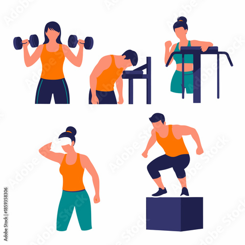 Diverse Group of People Exercising and Working Out at the Gym or Fitness Center Illustrating Health and Wellness Lifestyle