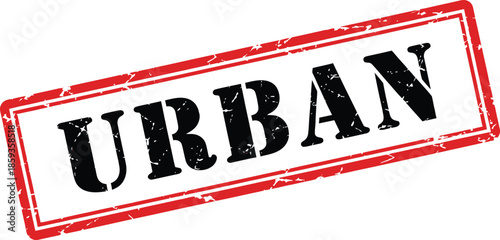 A striking red rectangular stamp boldly displays the word urban in large black distressed typography