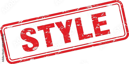 A rectangular red stamp prominently displays the word style in bold uppercase letters suggesting design or fashion