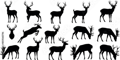 Collection of deer silhouettes in various poses