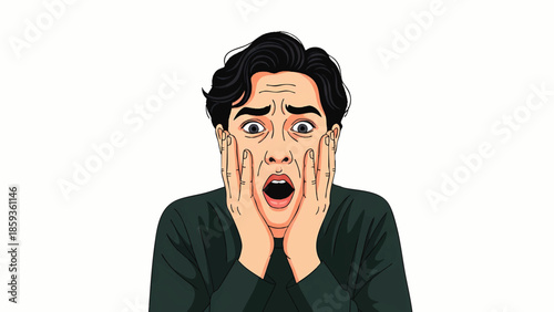 Shocked Man Face Expression Illustration Dramatic Reaction Fear Surprise Overwhelmed Emotion overlay