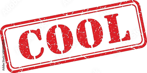 A red stamp with the word cool prominently displayed inside of a rectangular distressed border