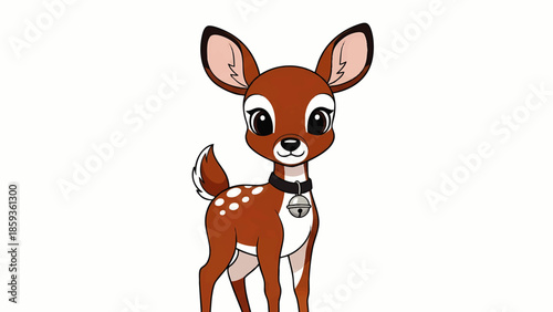 Cute Cartoon Deer Character with Collar and Bell Adorable Forest Animal Illustration overlay