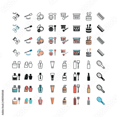 Beauty salon set icon line glyph color for makeup cosmetic and beauty care illustration