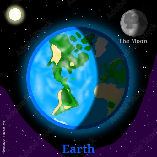 Planet Earth Illustration with The Moon (The Only Known Planet That Has Life) – Solar System Planet Illustration