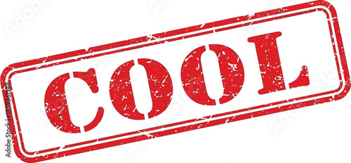 A distressed red stamp displaying the word cool in bold uppercase letters on a white background
