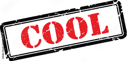 A distressed rectangular stamp with a bold red inscription proclaiming the word cool is prominently displayed on a white background