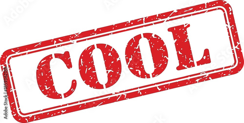 A distressed red stamp with the word cool prominently displayed isolated on a clean white background
