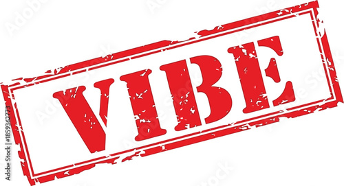 A bold red stamp displaying the word vibe with a slightly distressed rectangular border on a white background