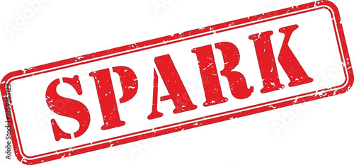 A striking red rectangular stamp displaying the word spark in bold uppercase lettering isolated on white