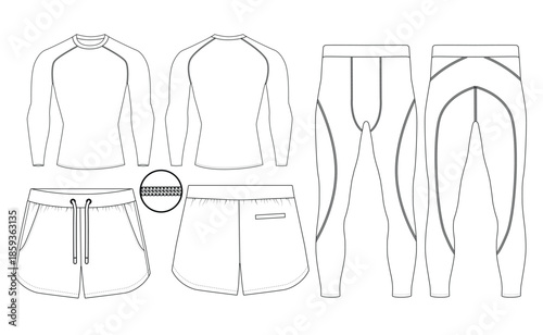 Men Gym Sports Training Outfit Technical Flat Sketch Front and Back View