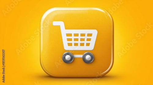 Bright yellow shopping cart icon on a vibrant background, symbolizing online shopping convenience