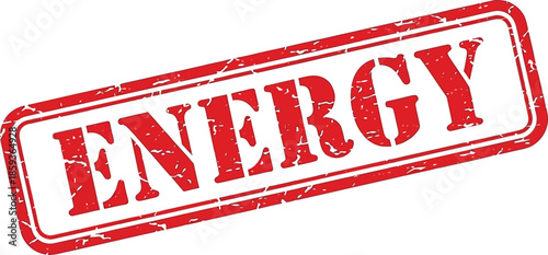 A distressed red stamp displaying the word energy in bold capitalized letters isolated on a white background