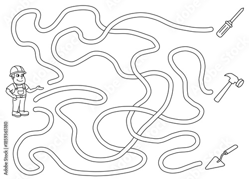 Builder maze graphic black white sketch illustration vector