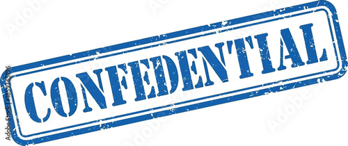 A blue rectangular stamp with the word confidential prominently displayed in bold uppercase letters on a white background