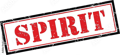 A rectangular stamp with a bold red spirit inscription framed with a black border and distressed texture