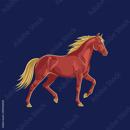 Brown Horse Running with Flowing Mane.