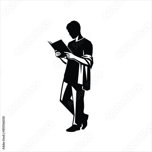 Silhouette of man reading book with scarf over shoulders