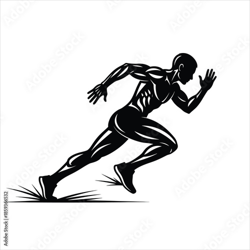Silhouette of muscular man running with intense focus and speed