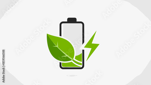 Green Battery Icon with Leaves and Lightning.