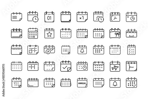 Calendar icons set outline vector for planning and agenda