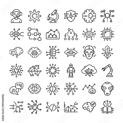 Artificial intelligence machine learning line icons collection set