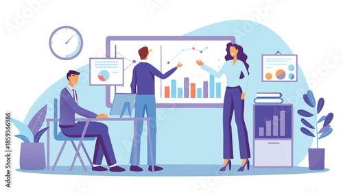 vector illustration of business people with graph