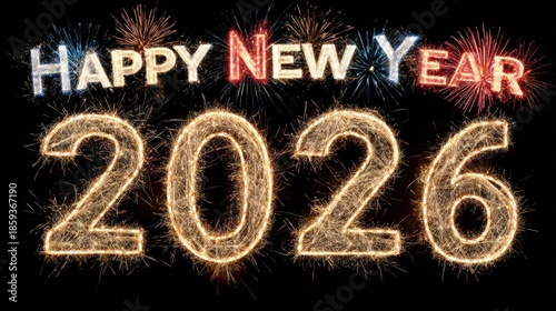 Celebratory fireworks display welcoming the New Year 2026 with vibrant colors and excitement