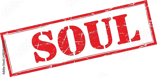 A rectangular red stamp with the word soul boldly printed in uppercase distressed lettering is displayed