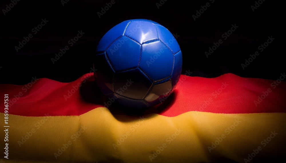Fototapeta premium pure blue handball placing on germany flag in the dark; free space for text