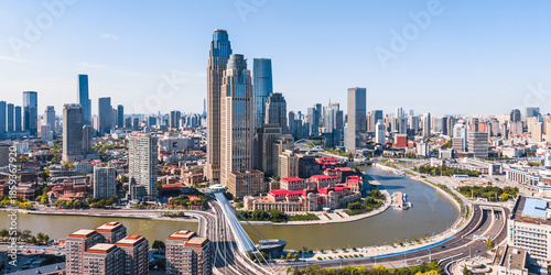Bild auf Leinwand The skyline of Chifeng Bridge and Jinwan Square CBD in Tianjin, China
