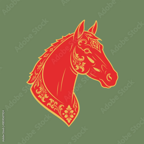 Illustration of a Horse Head with Ornaments.