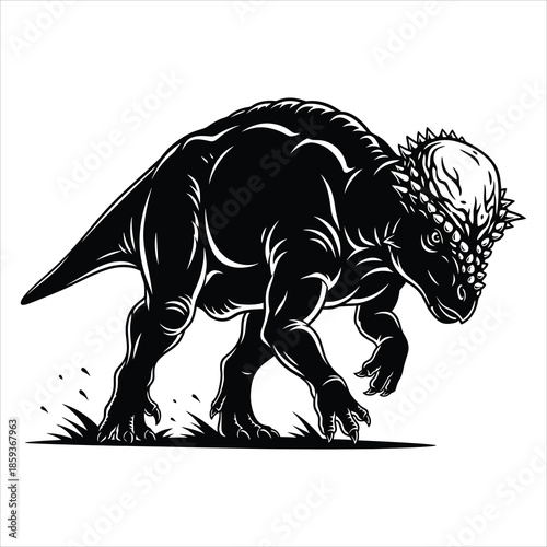Pachycephalosaurus dinosaur vector silhouette on white background