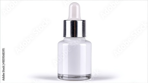 Clear glass dropper bottle with silver cap on a white background, ideal for skincare product display