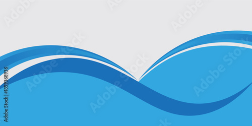 Modern blue abstract wave background with smooth layered curves on light gray space, clean minimal design suitable for business presentations, corporate branding, websites, banners, brochures, posters