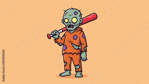 Cartoon Zombie with Baseball Bat - A Spooky Character Illustration.