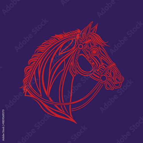 Red Horse Head Line Art Illustration.