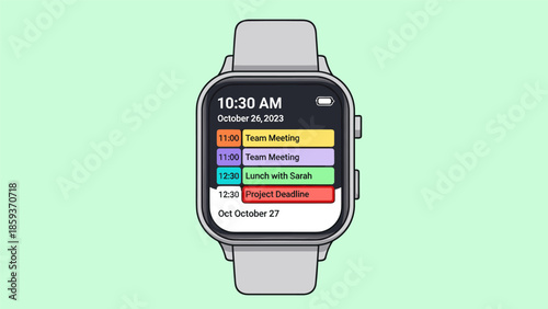 Smartwatch Displaying Daily Schedule with Colorful Event Blocks.