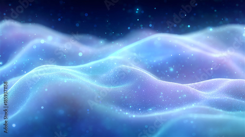 Abstract blue and purple glowing wave background with soft motion blur, futuristic digital energy concept for technology, AI, network, data flow, and modern design with copy space.