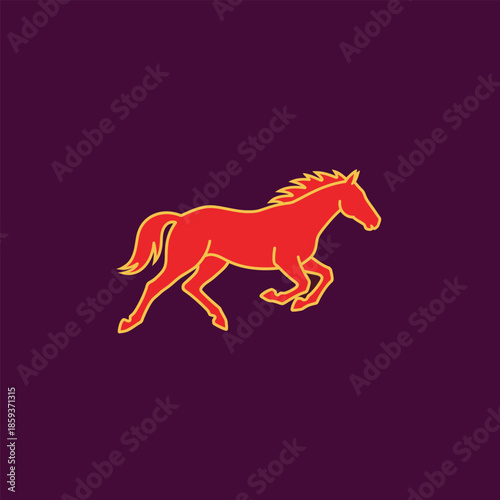 Running Horse Illustration in Red Color.
