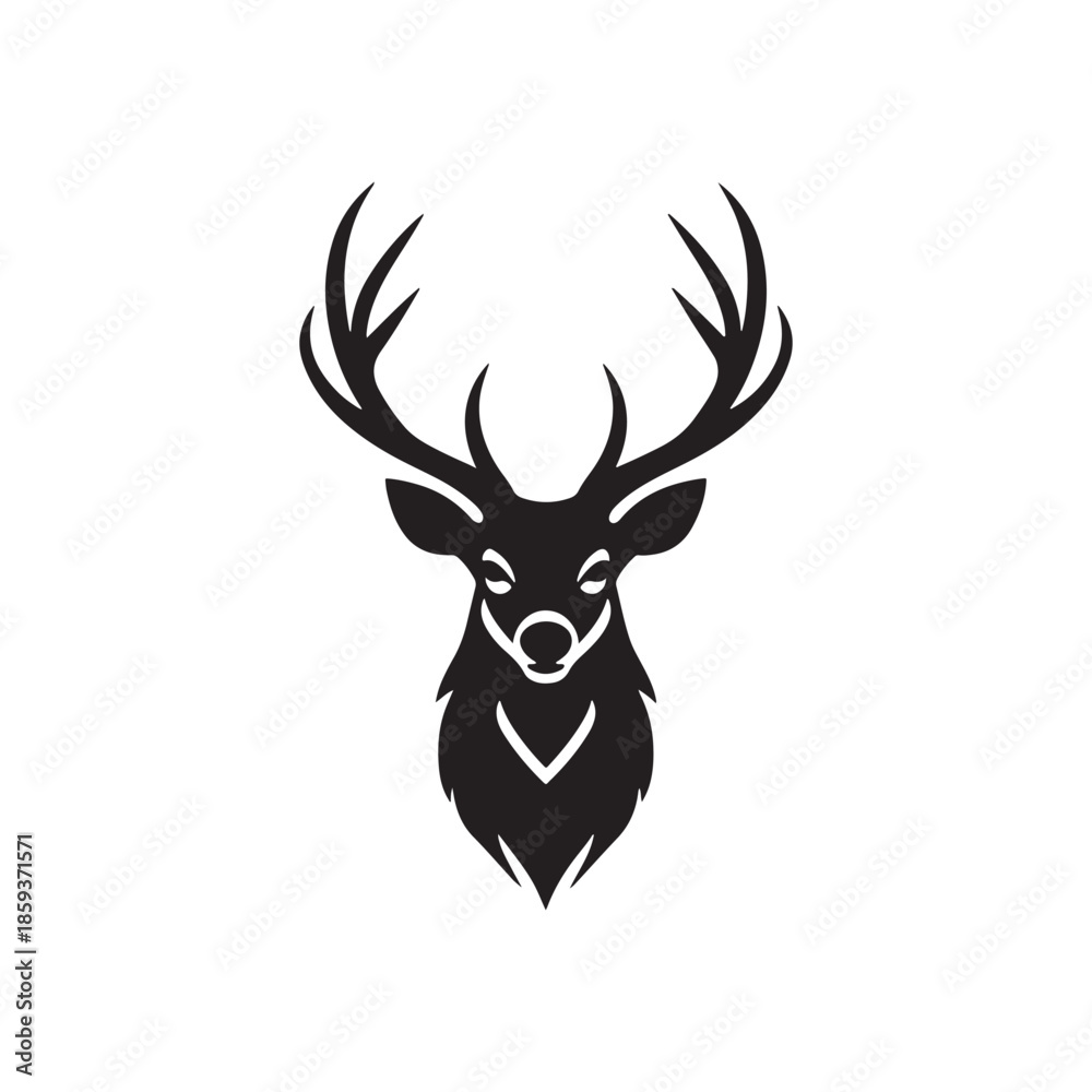 Fototapeta premium Black Deer Head Logo Vector Strong Wildlife Symbol
