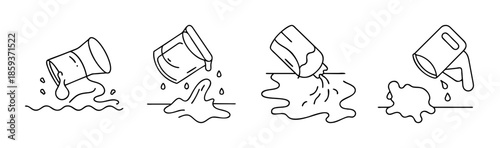 Illustrations depicting various types of liquid spills from different containers