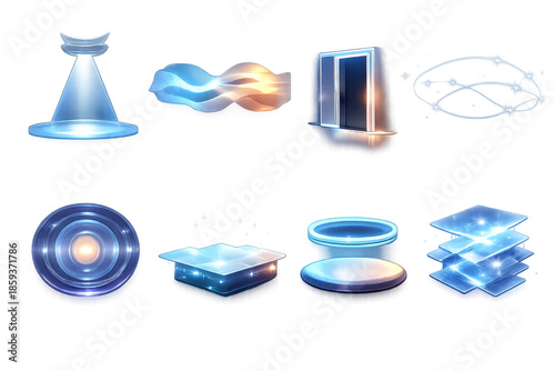 Futuristic holographic elements with glowing effects and shapes